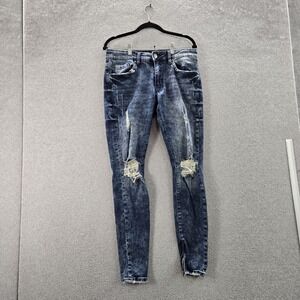 Youngla Men Jeans 30X30 Blue Denim Distressed Skinny Slim 28" Inseam